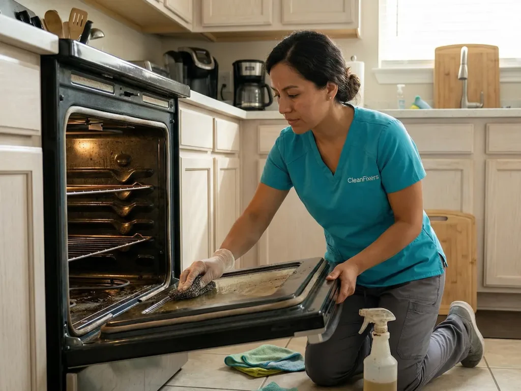 Inside oven cleaning add-on in progress in The Woodlands TX