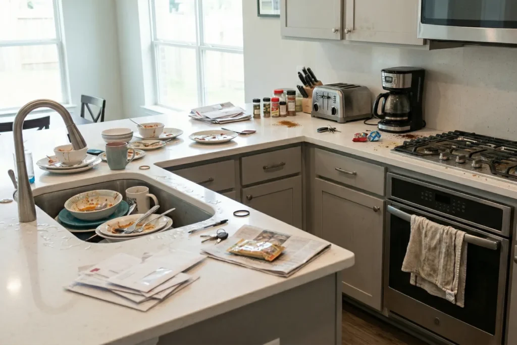 One-time kitchen cleaning for a messy home in The Woodlands TX