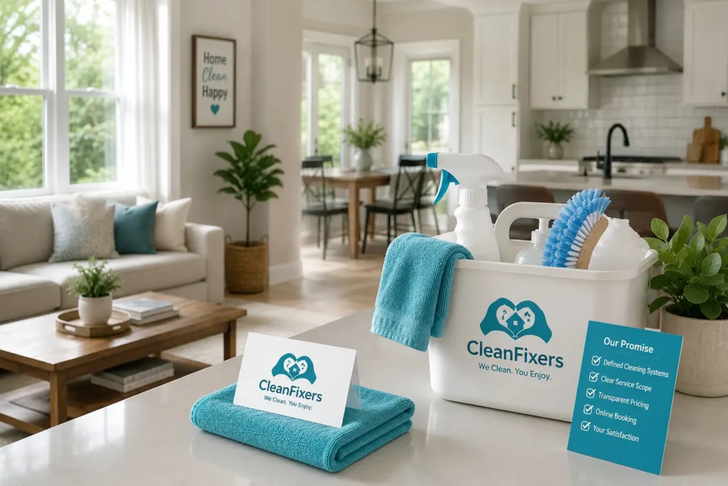 CleanFixers house cleaning supplies in a clean home in The Woodlands, TX
